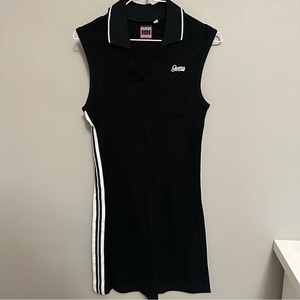 Guess Black Sleeveless Polo Dress with White Trim